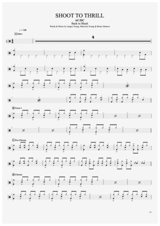 AC/DC Shoot To Thrill score for Drums