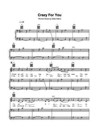 Adele Crazy For You score for Piano