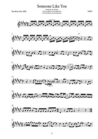 Adele Someone Like You score for Alto Saxophone