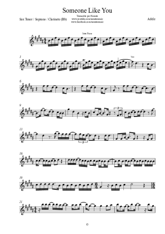 Adele  score for Tenor Saxophone Soprano (Bb)