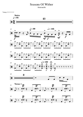 Aerosmith Seasons Of Wither score for Drums