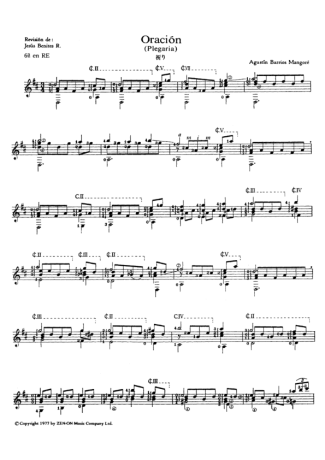 Agustin Barrios Oración score for Acoustic Guitar