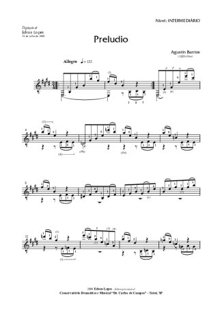 Agustin Barrios Prelúdio Nr 5 em Mi Maior score for Acoustic Guitar