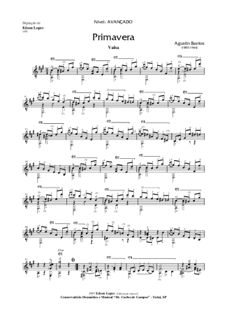 Agustin Barrios Valsa Nr 5 (Valsa da Primavera) score for Acoustic Guitar