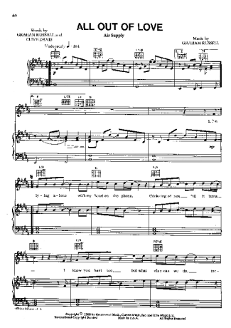 Air Supply  score for Piano