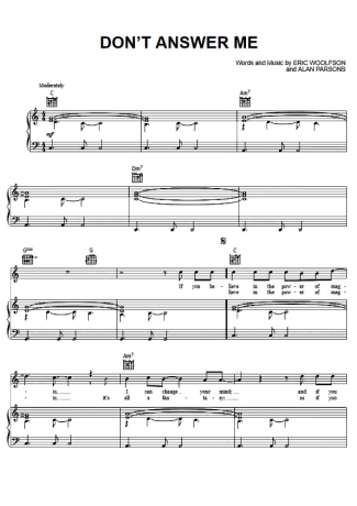 Alan Parsons Project Dont Answer Me score for Piano