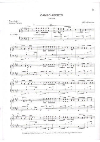 Albino Manique Campo Aberto score for Accordion