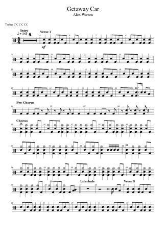 Alex Warren Getaway Car score for Drums