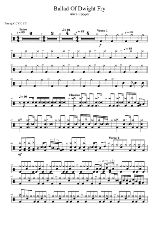 Alice Cooper Ballad Of Dwight Fry score for Drums