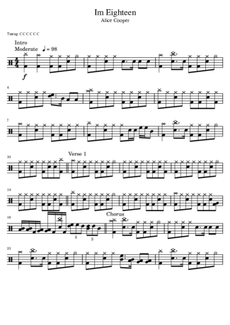 Alice Cooper I´m Eighteen score for Drums