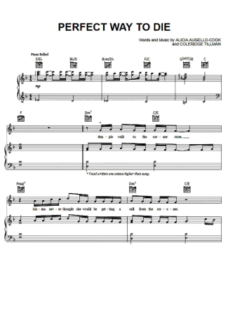 Alicia Keys Perfect Way To Die score for Piano