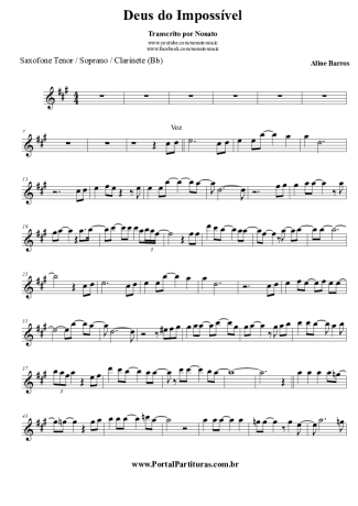 Aline Barros Deus Do Impossível score for Clarinet (Bb)