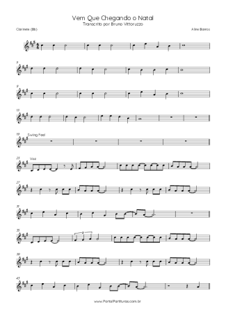 Aline Barros Vem Que Chegando O Natal score for Clarinet (Bb)