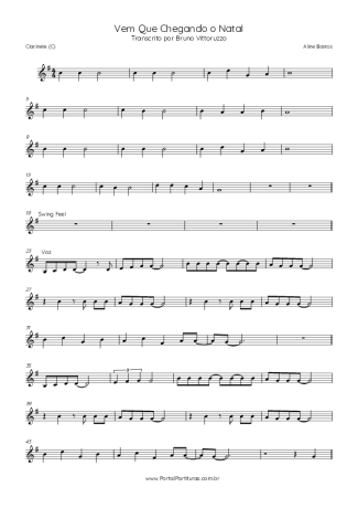 Aline Barros Vem Que Chegando O Natal score for Clarinet (C)
