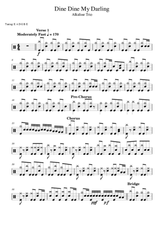 Alkaline Trio Dine Dine My Darling score for Drums