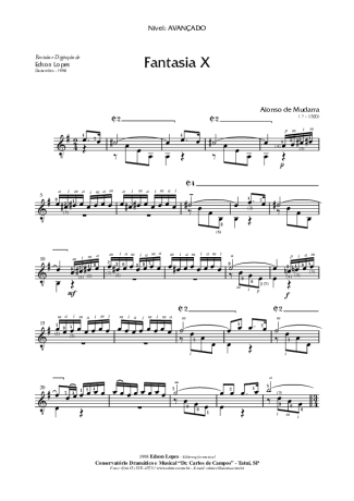 Alonso de Mudarra Fantasia X score for Acoustic Guitar