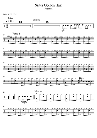 America Sister Golden Hair score for Drums