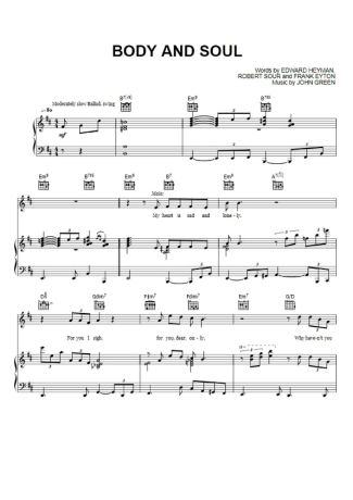 Amy Winehouse Body And Soul score for Piano