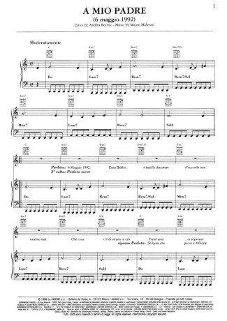 Andrea Bocelli A Mio Padre (6 Maggio 1992) score for Piano
