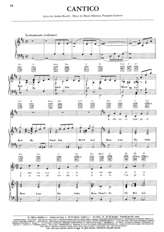 Andrea Bocelli Cantico score for Piano