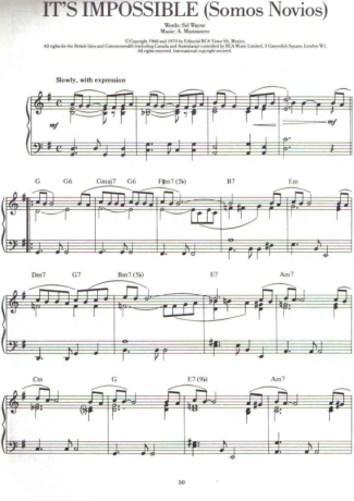 Andrea Bocelli Its Impossible (Somos Novios) score for Piano