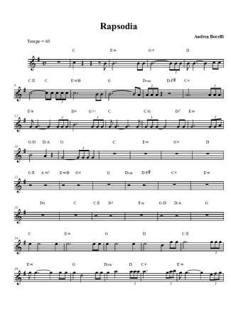 Andrea Bocelli Rapsodia score for Clarinet (Bb)