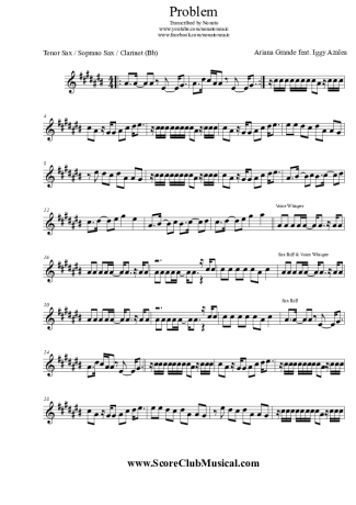 Ariana Grande Problem (feat. Iggy Azalea) score for Tenor Saxophone Soprano (Bb)
