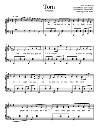 Ava Max Torn score for Piano