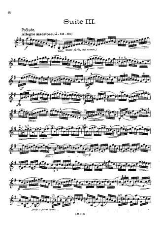Bach Cello Suite No. 3 score for Violin
