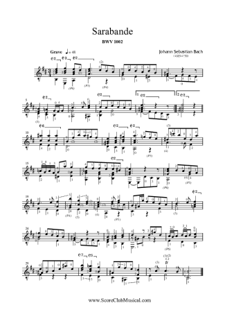Bach Sarabanda BWV 1002 score for Acoustic Guitar