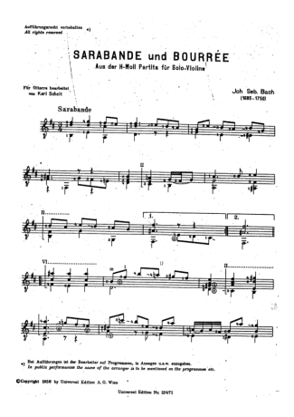 Bach Sarabande And Bourrée score for Acoustic Guitar