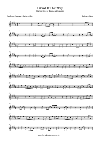 Backstreet Boys I Want It That Way score for Clarinet (Bb)