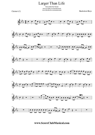 Backstreet Boys Larger Than Life score for Clarinet (C)