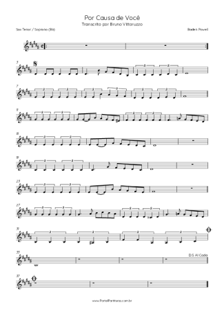 Baden Powell Por Causa De Você score for Tenor Saxophone Soprano (Bb)