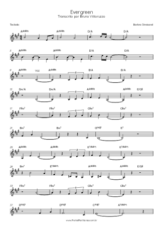 Barbra Streisand Evergreen score for Keyboard
