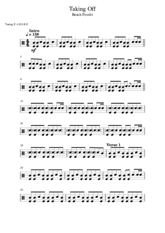 Beach Fossils Taking Off score for Drums