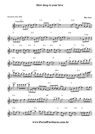 Bee Gees How Deep is Your Love score for Alto Saxophone