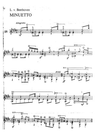 Beethoven Minuetto score for Acoustic Guitar