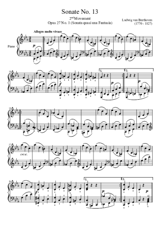 Beethoven Sonata No 13 2nd Movement score for Piano