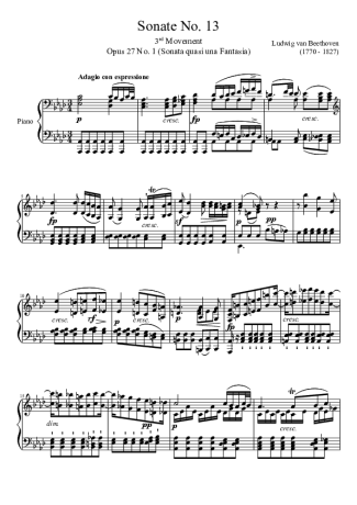 Beethoven Sonata No 13 3rd Movement score for Piano
