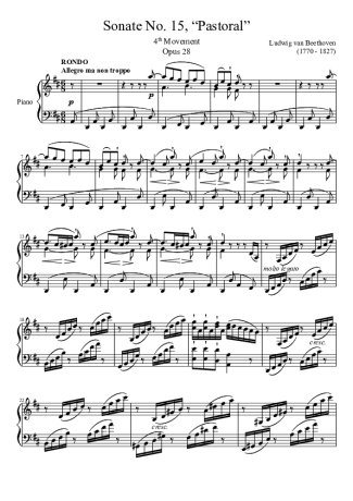 Beethoven Sonata No 15 Pastoral 4th Movement score for Piano