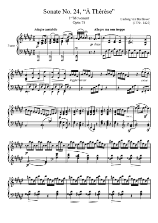 Beethoven Sonata No 24 À Thérèse 1st Movement score for Piano