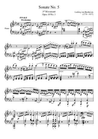 Beethoven Sonata No 5 3rd Movement score for Piano