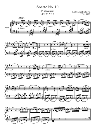 Beethoven Sonata No. 10 1st Movement score for Piano