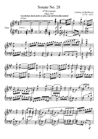 Beethoven Sonata No. 28 4th Movement score for Piano