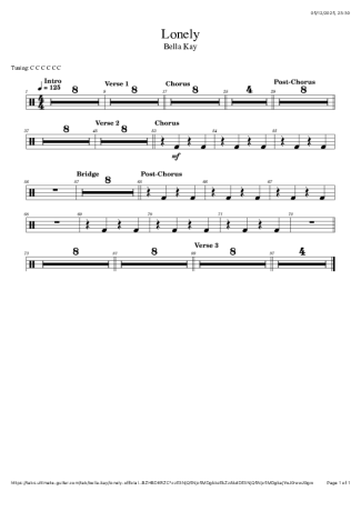 Bella Kay Lonely score for Drums