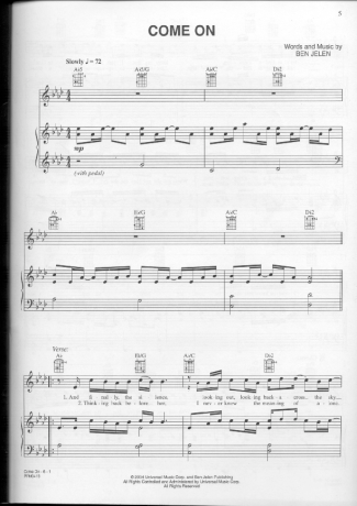 Ben Jelen Come On score for Piano