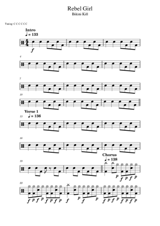 Bikini Kill Rebel Girl score for Drums