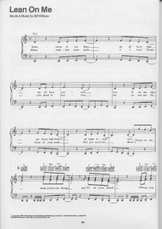 Bill Withers Lean On Me score for Piano
