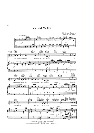 Billie Holiday Fine And Mellow score for Piano
